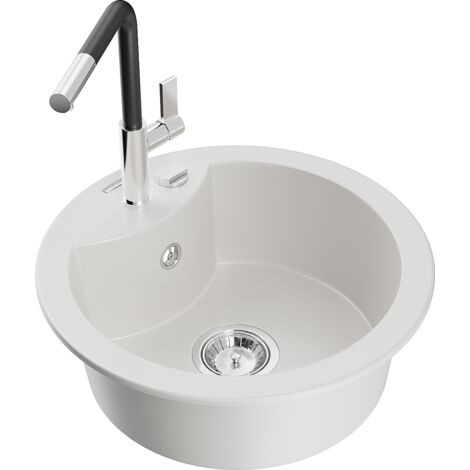 Mexen Diego fregadero de granito de 1 seno con grifo de cocina Flora, blanco - 6512-20-670401-07