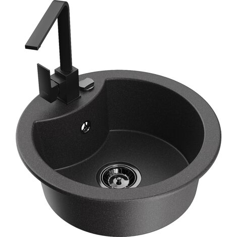 Mexen Diego fregadero de granito de 1 seno con grifo de cocina Rita, negro moteado - 6512-76-670300-70-B