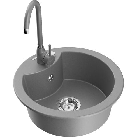 Mexen Diego fregadero de granito de 1 seno con grifo de cocina Telma, gris - 6512-71-670200-71