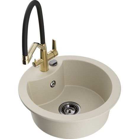 Mexen Diego lavello da cucina in granito a 1 vasca con rubinetto cucina Duo, beige - 6512-69-671701-57-B