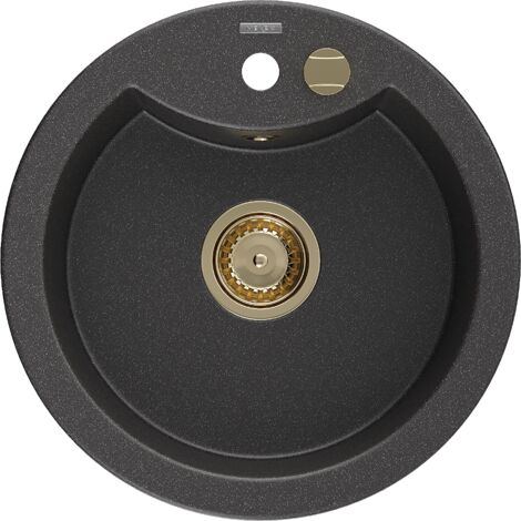 Mexen Diego lavello in granito a 1 vasca 488 x 480 mm, nero maculato, sifone dorato - 6512481000-76-G