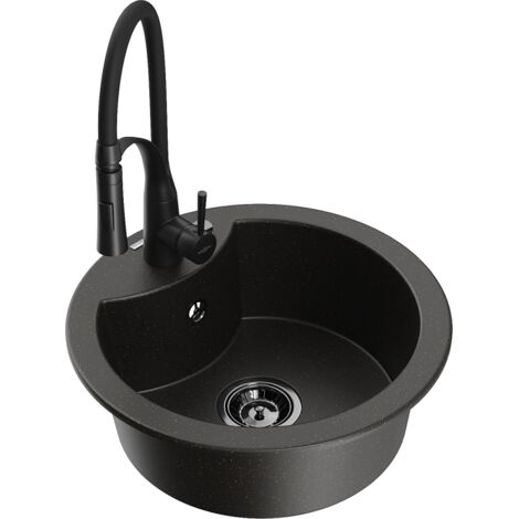 Mexen Diego lavello in granito a 1 vasca con miscelatore cucina Aster, nero/metallo dorato - 6512-75-73450-70-B