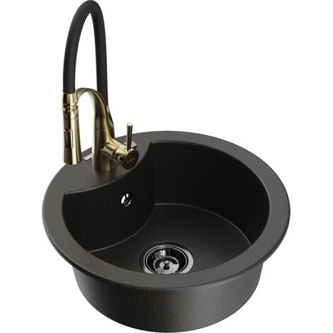 Mexen Diego lavello in granito a 1 vasca con miscelatore cucina Aster, nero/oro metallizzato - 6512-75-73450-57-B