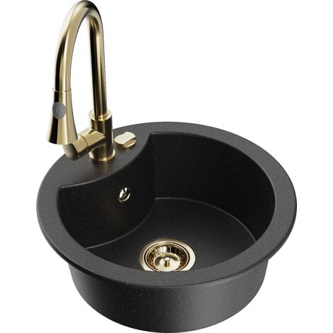 Mexen Diego lavello in granito a 1 vasca con miscelatore cucina Elia, nero/metallizzato argento - 6512-73-670101-50