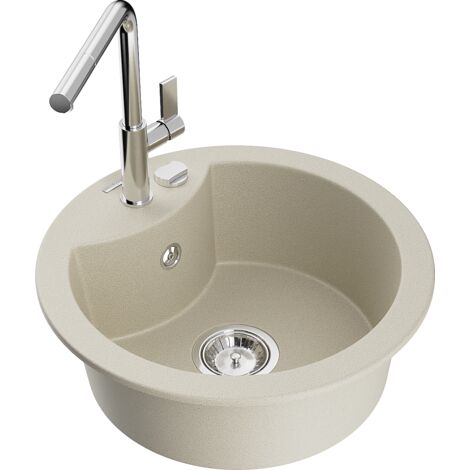 Mexen Diego lavello in granito a 1 vasca con miscelatore cucina Flora, beige - 6512-69-670401-00