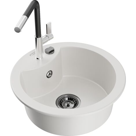 Mexen Diego lavello in granito a 1 vasca con miscelatore cucina Flora, bianco - 6512-20-670401-07-B