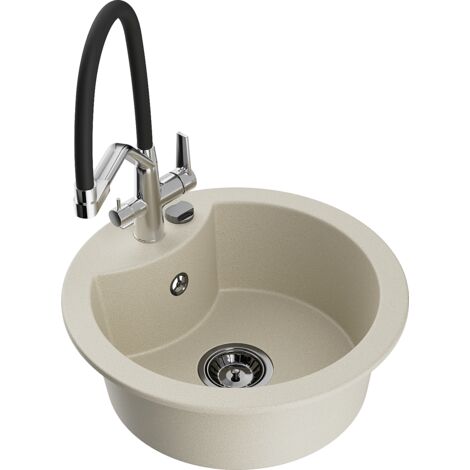 Mexen Diego lavello in granito a 1 vasca con miscelatore da cucina Duo, beige - 6512-69-671701-07-B