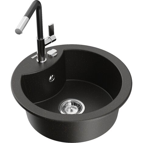 Mexen Diego lavello in granito a 1 vasca con miscelatore da cucina Flora, nero/oro metallico - 6512-75-670401-07