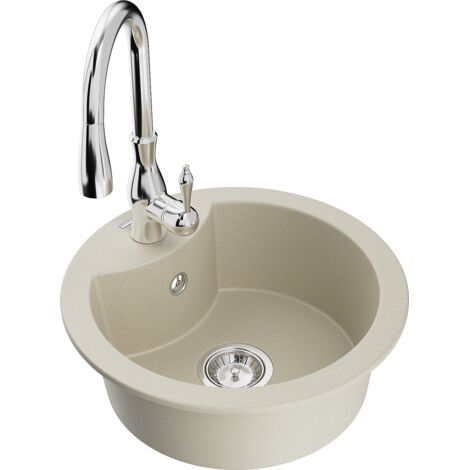 Mexen Diego lavello in granito a 1 vasca con miscelatore da cucina Savita, beige - 6512-69-672601-00