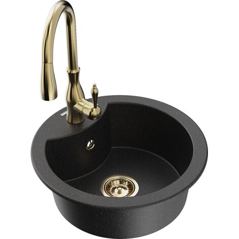 Mexen Diego lavello in granito a 1 vasca con miscelatore da cucina Savita, nero/argento metallizzato - 6512-73-672601-50