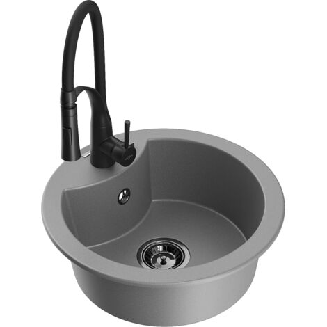 Mexen Diego lavello in granito a 1 vasca con rubinetto da cucina Aster, grigio - 6512-71-73450-70-B