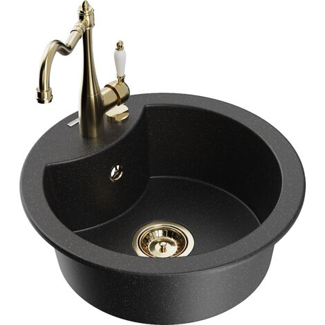 Mexen Diego lavello in granito a 1 vasca con rubinetto da cucina Carla, nero/argento metallizzato - 6512-73-670700-50