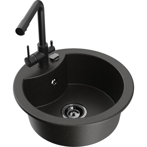 Mexen Diego lavello in granito a 1 vasca con rubinetto da cucina Duero, nero/oro metallizzato - 6512-75-671600-70-B