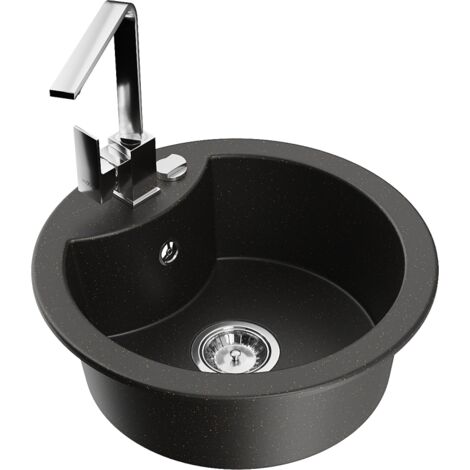 Mexen Diego lavello in granito a 1 vasca con rubinetto da cucina Rita, nero/oro metallizzato - 6512-75-670300-00