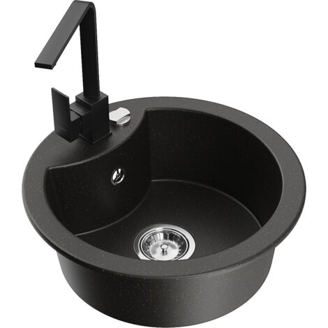 Mexen Diego lavello in granito a 1 vasca con rubinetto da cucina Rita, nero/oro metallizzato - 6512-75-670300-70