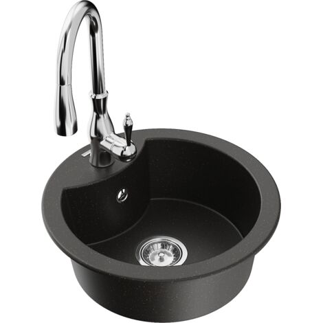 Mexen Diego lavello in granito a 1 vasca con rubinetto da cucina Savita, nero/oro metallico - 6512-75-672601-00