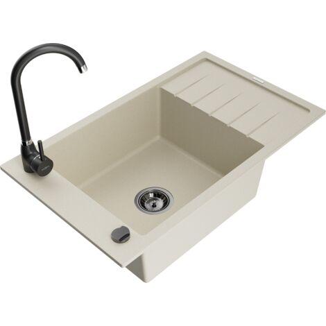 Mexen Elias 1 Becken-Granitspüle mit Abtropffläche und Mischbatterie Telma, Beige - 6511-69-670200-70