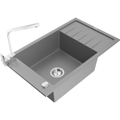 Mexen Elias fregadero de granito de 1 c谩mara con escurridor y grifo de cocina Rita, gris - 6511-71-670300-00