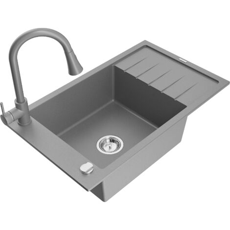 Mexen Elias fregadero de granito de 1 compartimento con escurridor y grifo de cocina Elia, gris - 6511-71-670101-71