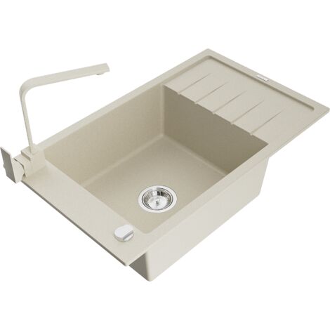 Mexen Elias fregadero de granito de 1 cubeta con escurridor y grifo de cocina Rita, beige - 6511-69-670300-69
