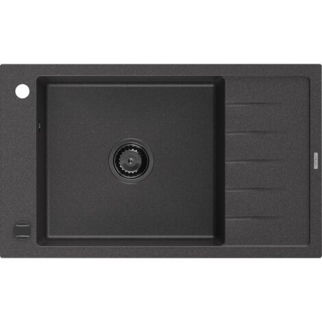 Mexen Elias fregadero de granito de 1 seno con escurridor 795 x 480 mm, negro moteado, sif贸n negro - 6511791005-76-B