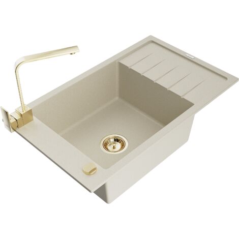 Mexen Elias fregadero de granito de 1 seno con escurridor y grifo de cocina Rita, beige - 6511-69-670300-50