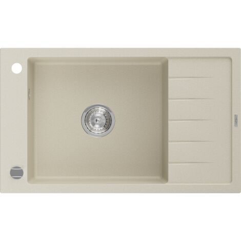 Mexen Elias fregadero de granito de 1 taz贸n con escurridor 795 x 480 mm, beige, sif贸n cromado - 6511791005-69