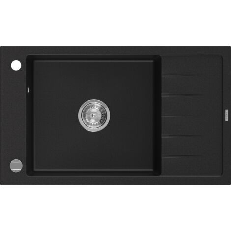 Mexen Elias lavello in granito 1-vasca con gocciolatoio 795 x 480 mm, nero, sifone cromato - 6511791005-77