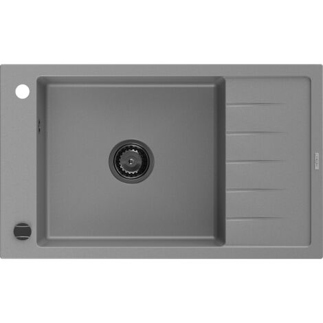 Mexen Elias lavello in granito a 1 vasca con scolapiatti 795 x 480 mm, grigio, sifone nero - 6511791005-71-B