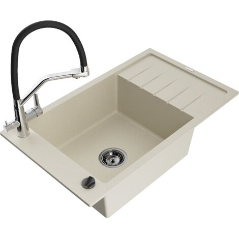 Mexen Elias lavello in granito a 1 vasca con scolapiatti e rubinetto da cucina Duo, beige - 6511-69-671701-07-B