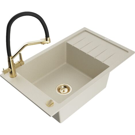 Mexen Elias lavello in granito a 1 vasca con scolapiatti e rubinetto da cucina Duo, beige - 6511-69-671701-57-G