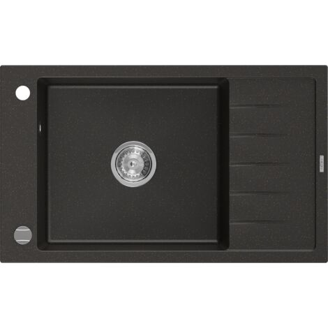 Mexen Elias lavello in granito a 1 vasca con sgocciolatoio 795 x 480 mm, nero/oro metallizzato, sifone cromato - 6511791005-75