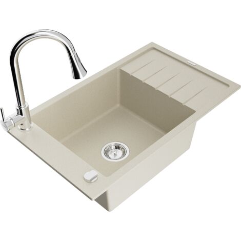 Mexen Elias lavello in granito a 1 vasca con sgocciolatoio e miscelatore da cucina Elia, beige - 6511-69-670101-00