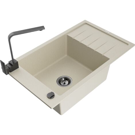 Mexen Elias lavello in granito a 1 vasca con sgocciolatoio e rubinetto da cucina Rita, beige - 6511-69-670300-70