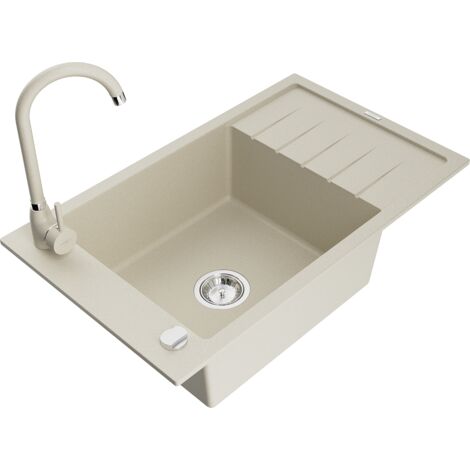 Mexen Elias lavello in granito a 1 vasca con sgocciolatoio e rubinetto da cucina Telma, beige - 6511-69-670200-69