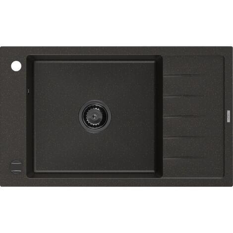 Mexen Elias lavello in granito a una vasca con sgocciolatoio 795 x 480 mm, nero/oro metallizzato, sifone nero - 6511791005-75-B
