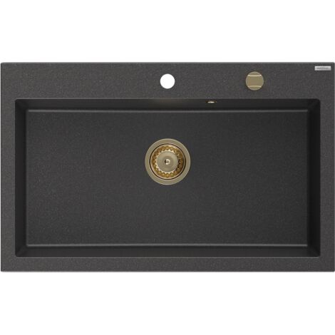 Mexen Elix évier en granit 1 bac 800 x 500 mm, noir tacheté, siphon doré - 6527801005-76-G