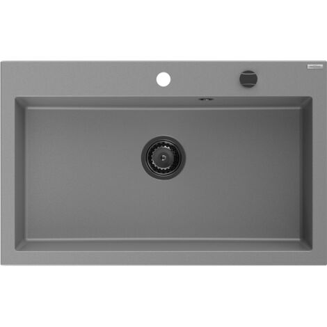 Mexen Elix fregadero de cocina de granito 1 compartimento 800 x 500 mm, gris, sif贸n negro - 6527801005-71-B