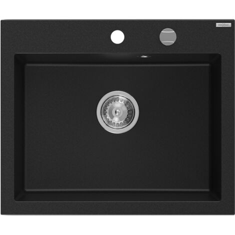 Mexen Elix fregadero de granito de 1 compartimento 600 x 500 mm, negro, sif贸n cromado - 6525601005-77
