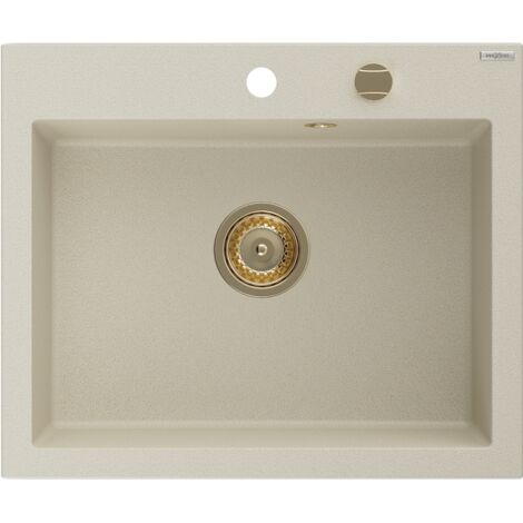 Mexen Elix Granitspüle 1-Becken 600 x 500 mm, beige, Siphon gold - 6525601005-69-G