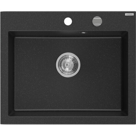 Mexen Elix Granitspüle 1-becken 600 x 500 mm, Schwarz/Silber Metallic, Siphon Chrom - 6525601005-73