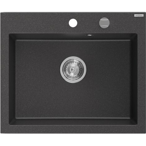 Mexen Elix Granitspüle 1-beckig 600 x 500 mm, schwarz gesprenkelt, Siphon Chrom - 6525601005-76