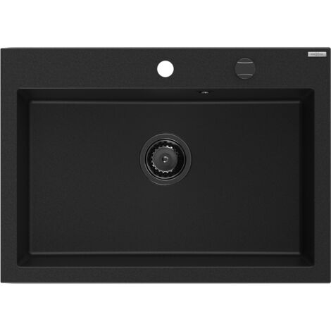 Mexen Elix Granitspüle 1-beckig 700 x 500 mm, schwarz, schwarzer Siphon - 6526701005-77-B