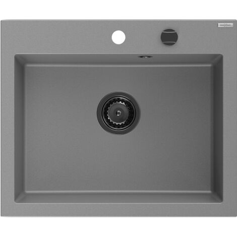 Mexen Elix lavello da cucina in granito 1-vasca 600 x 500 mm, grigio, sifone nero - 6525601005-71-B