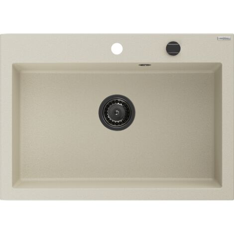 Mexen Elix lavello da cucina in granito 1-vasca 700 x 500 mm, beige, sifone nero - 6526701005-69-B