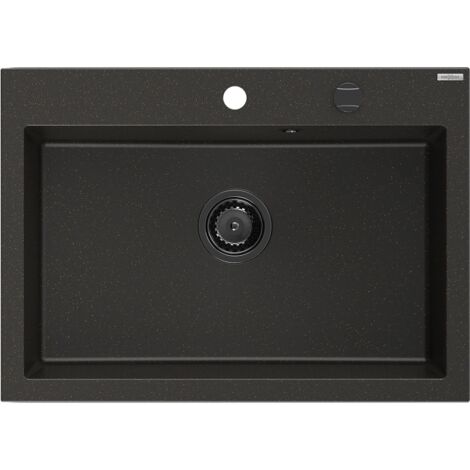 Mexen Elix lavello da cucina in granito 1-vasca 700 x 500 mm, nero/oro metallizzato, sifone nero - 6526701005-75-B