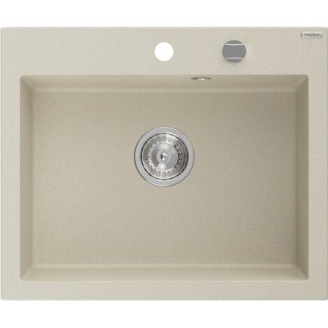 Mexen Elix lavello in granito a 1 vasca 600 x 500 mm, beige, sifone cromato - 6525601005-69