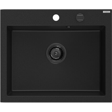 Mexen Elix lavello in granito a 1 vasca 600 x 500 mm, nero, sifone nero - 6525601005-77-B