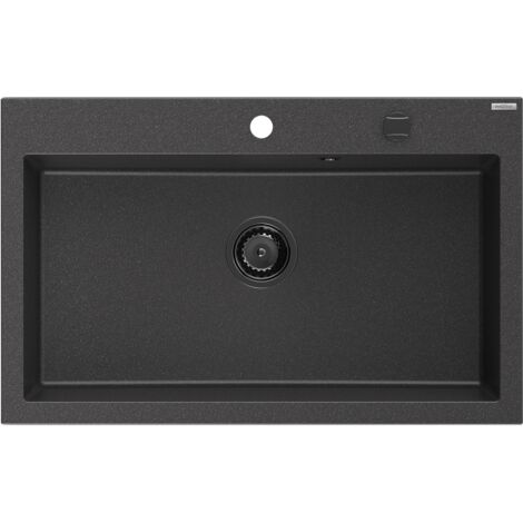 Mexen Elix lavello in granito a 1 vasca 800 x 500 mm, nero granito, sifone nero - 6527801005-76-B
