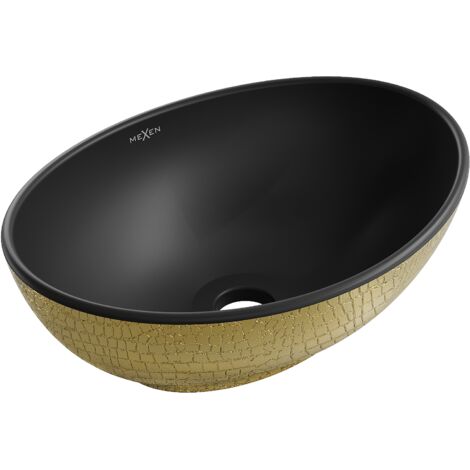 Mexen Elza Aufsatzwaschbecken 40 x 33 cm, Schwarz matt/gold Schuppenmuster - 21014028